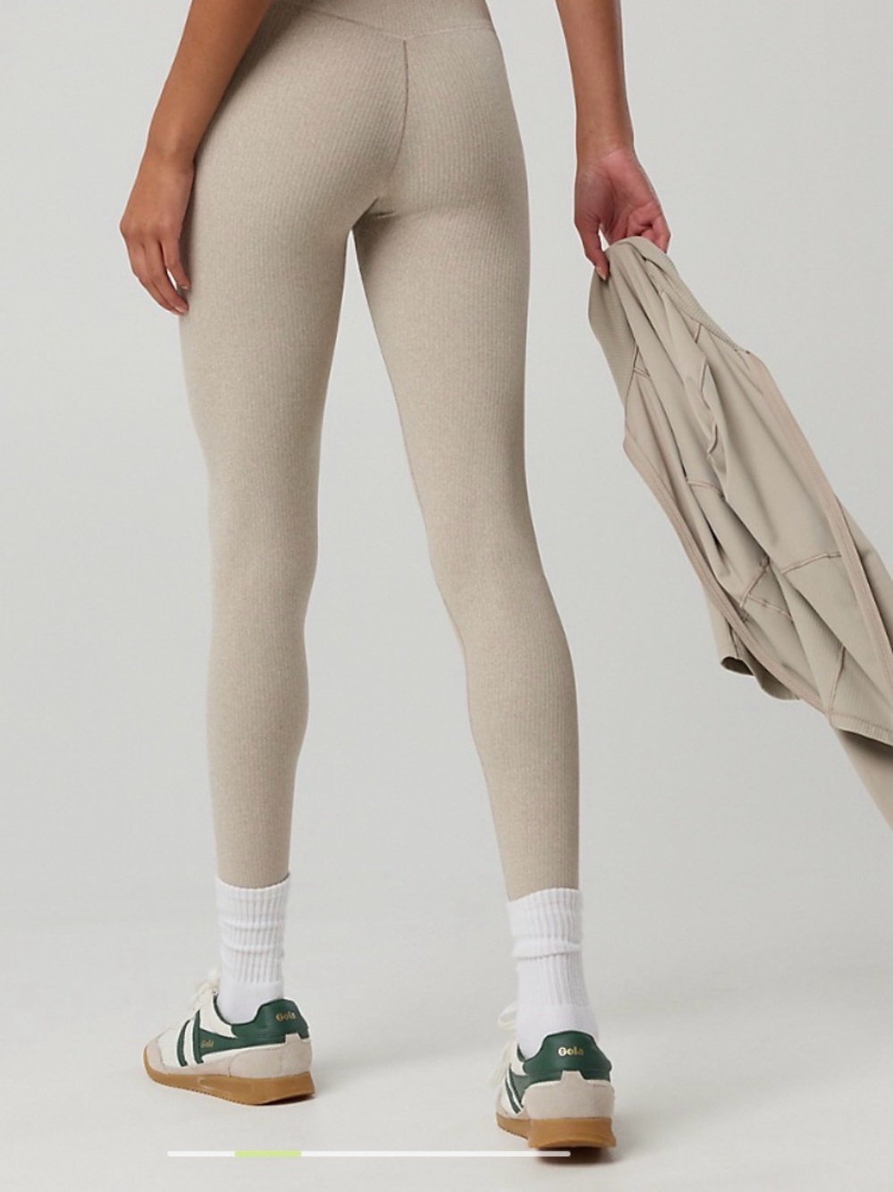 American Eagle Outfitters Ribbed High-Waist Leggings in Light Taupe